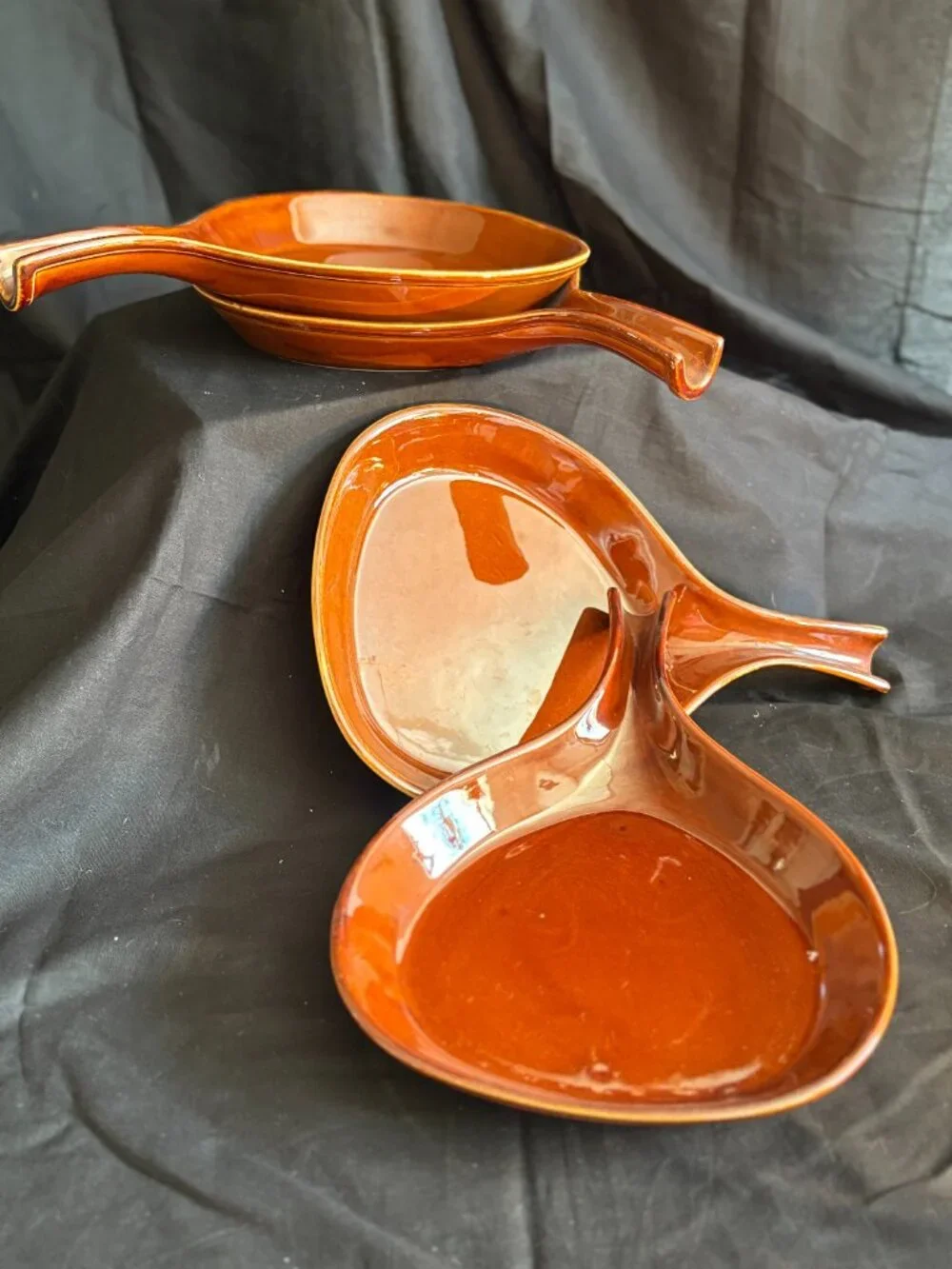 Set of Four Vintage Style Caramel Ceramic Skillet